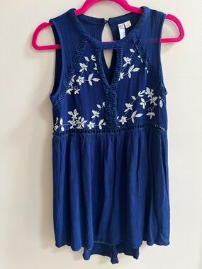 Alya Navy Blue Dress with Embroidered Detail Size Small